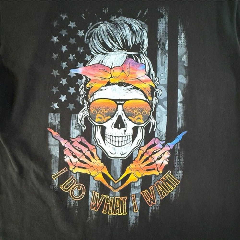 Delta‎ Pro Black T-shirt Skull "I Do What I Want" USA Women's Size Large